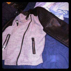 Leather cross zip jacket